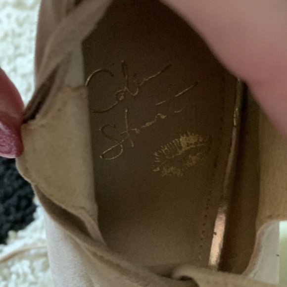 Colin Stuart suede nude lace up peep toe 6 inch heels - Picture 9 of 13